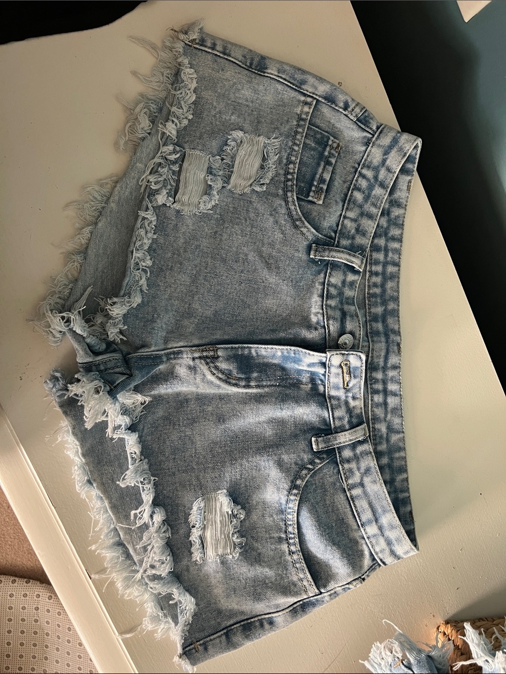 SHEIN Light Blue Distressed Denim Shorts